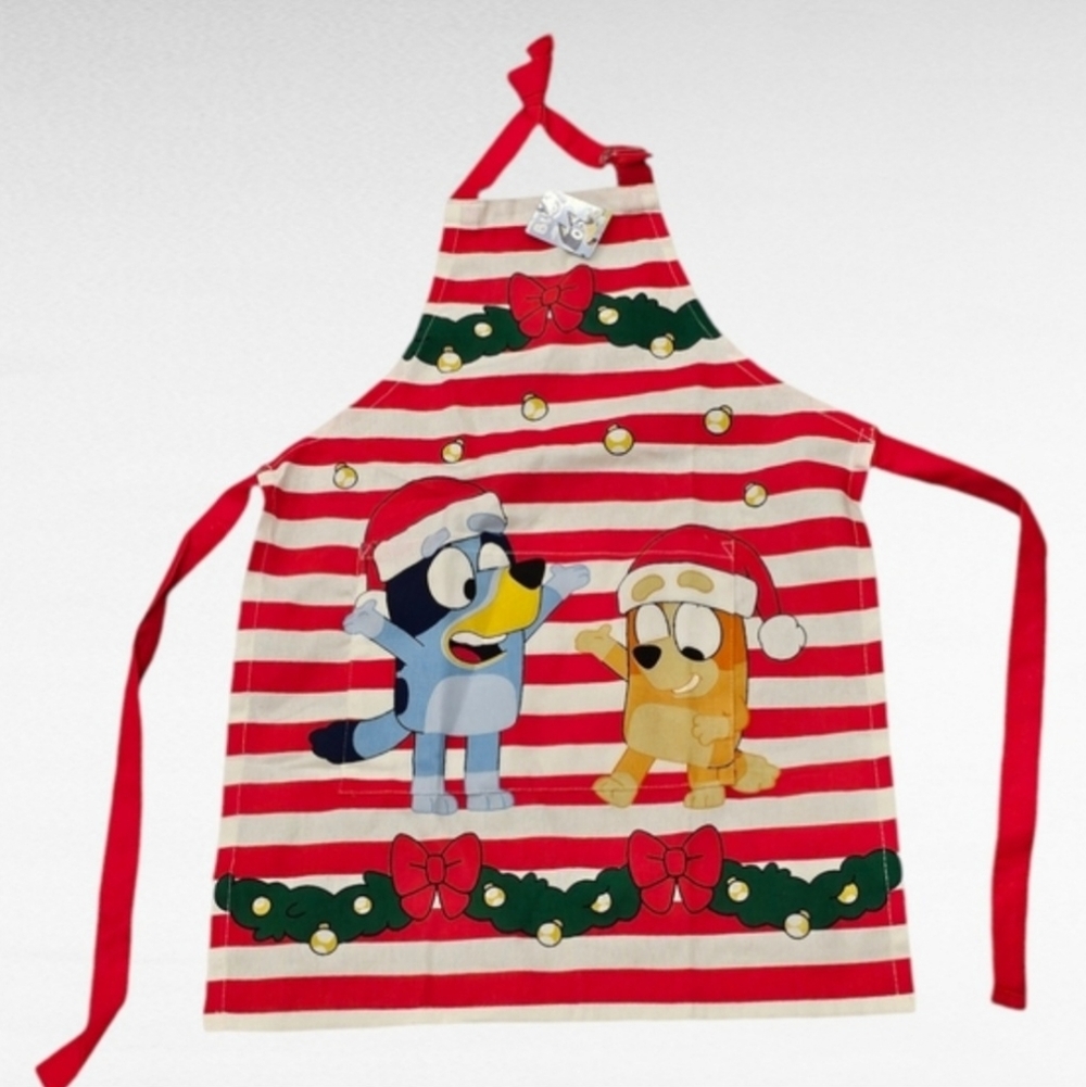 Bluey and Bingo Christmas Apron Red and White Striped